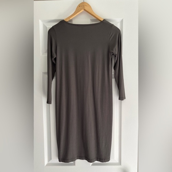 Eileen Fisher Petite 3/4 sleeve Heather Grey V-Neck Jersey Shift Dress, Size PP - Picture 5 of 7
